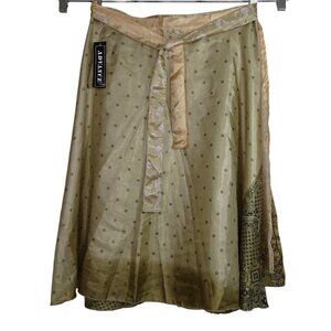 Advance Beige Black Printed Lined Silk Midi Wrap Skirt  Women One Size Fits Most